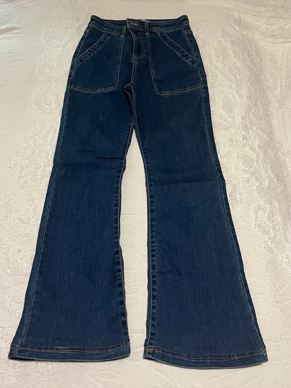 Knox Rose Dark Blue Flare Jeans with Patch Pockets